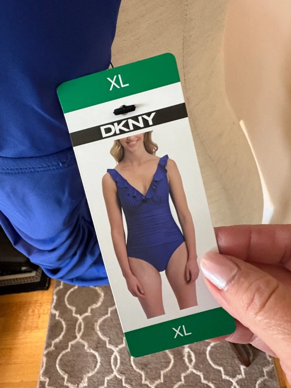 NEW Blue Ruffle V-Neck Women’s bathing suit by DKNY XL - Picture 2 of 3